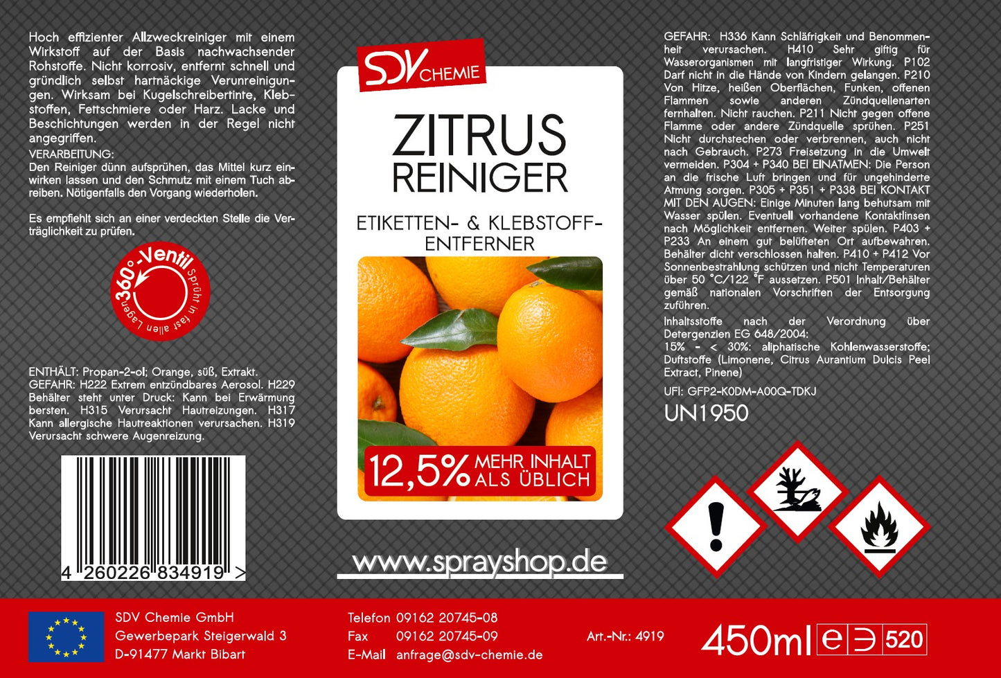 Zitrusreiniger 450ml Etikett