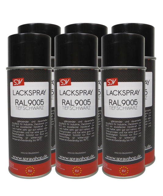 Lackspray RAL 9005 schwarz glänzend 6x 400ml TIEFSCHWARZ Acryllack