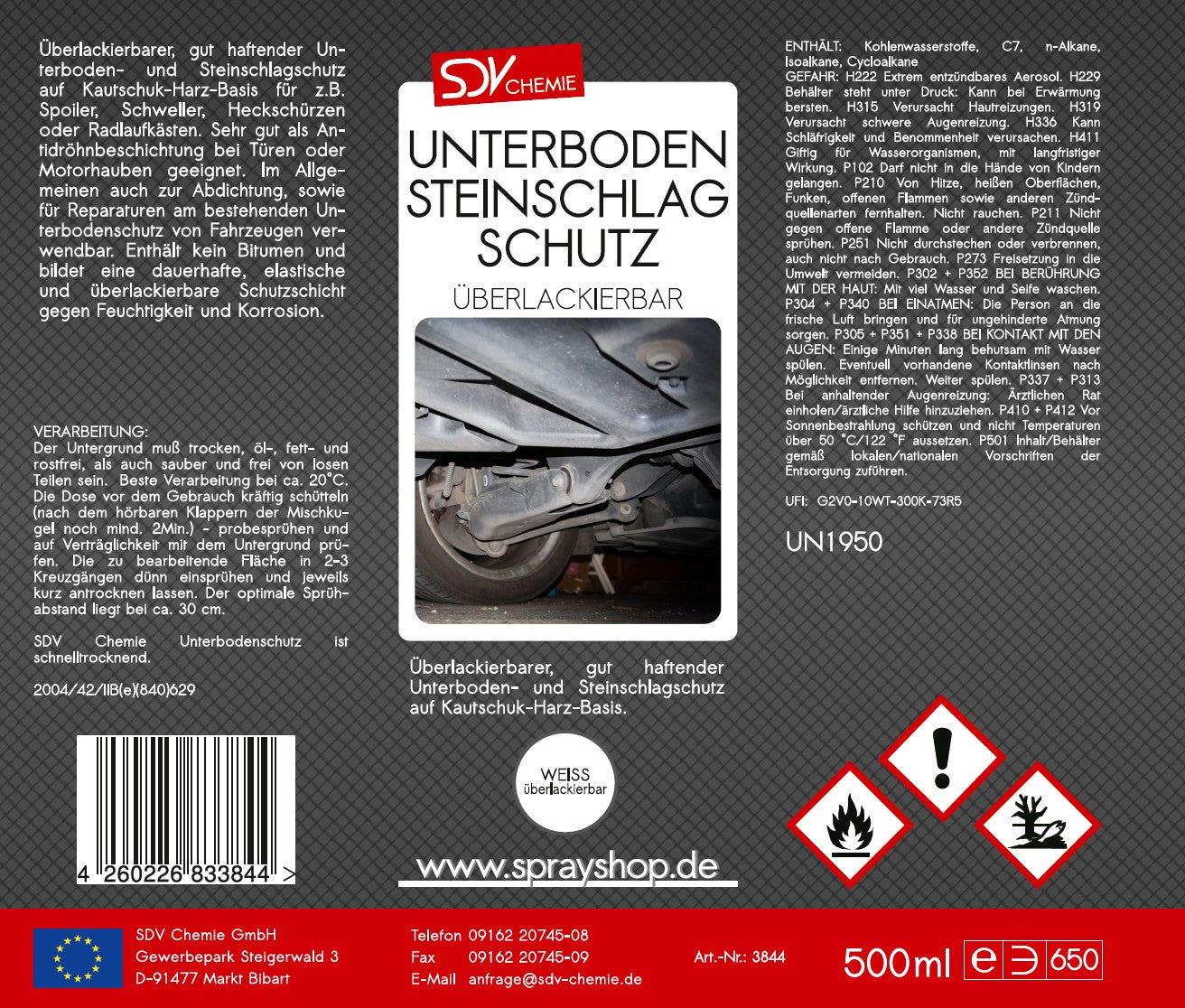 Unterbodenschutz weiss überlackierbar 500ml Etikett