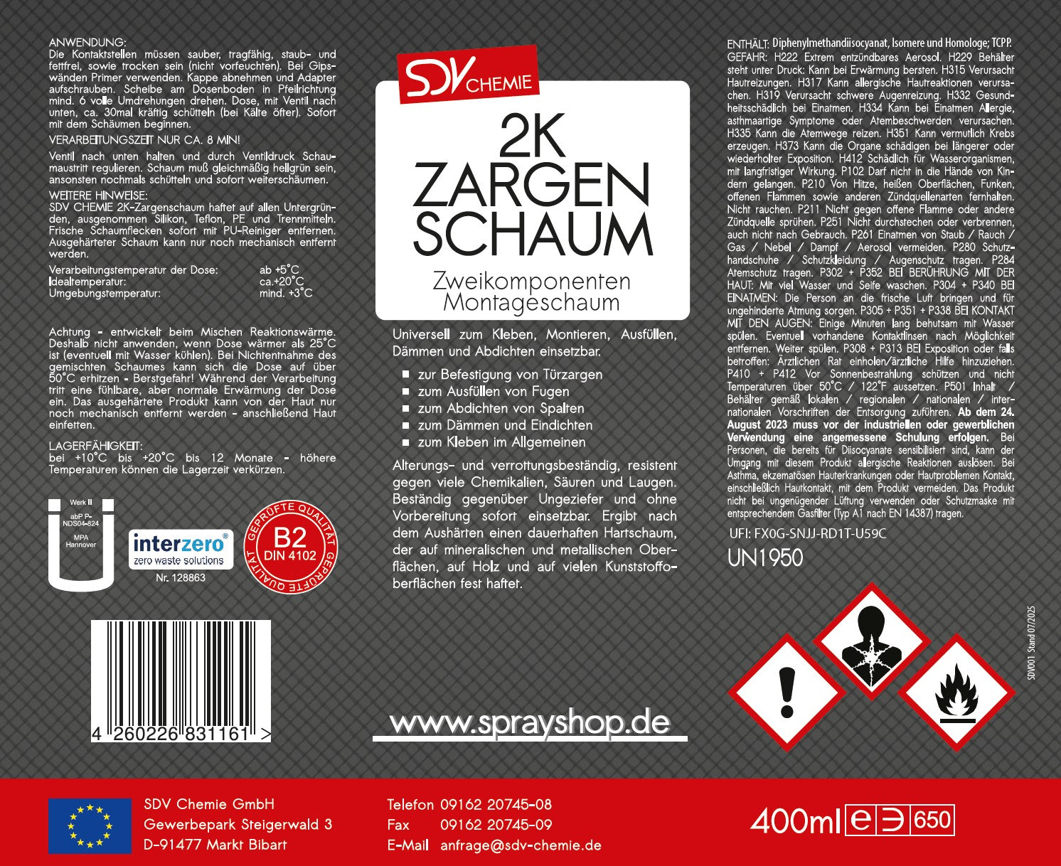 2K Zargenschaum 400ml Etikett
