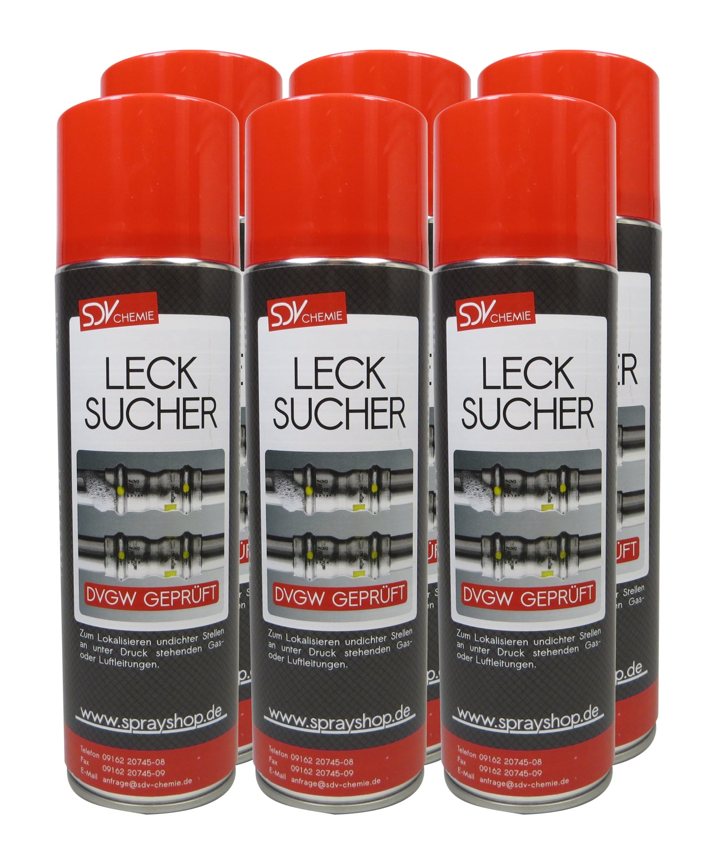 Lecksuchspray 6x 400ml DVGW geprüft Leckfinder Lecksucher Prüfspray