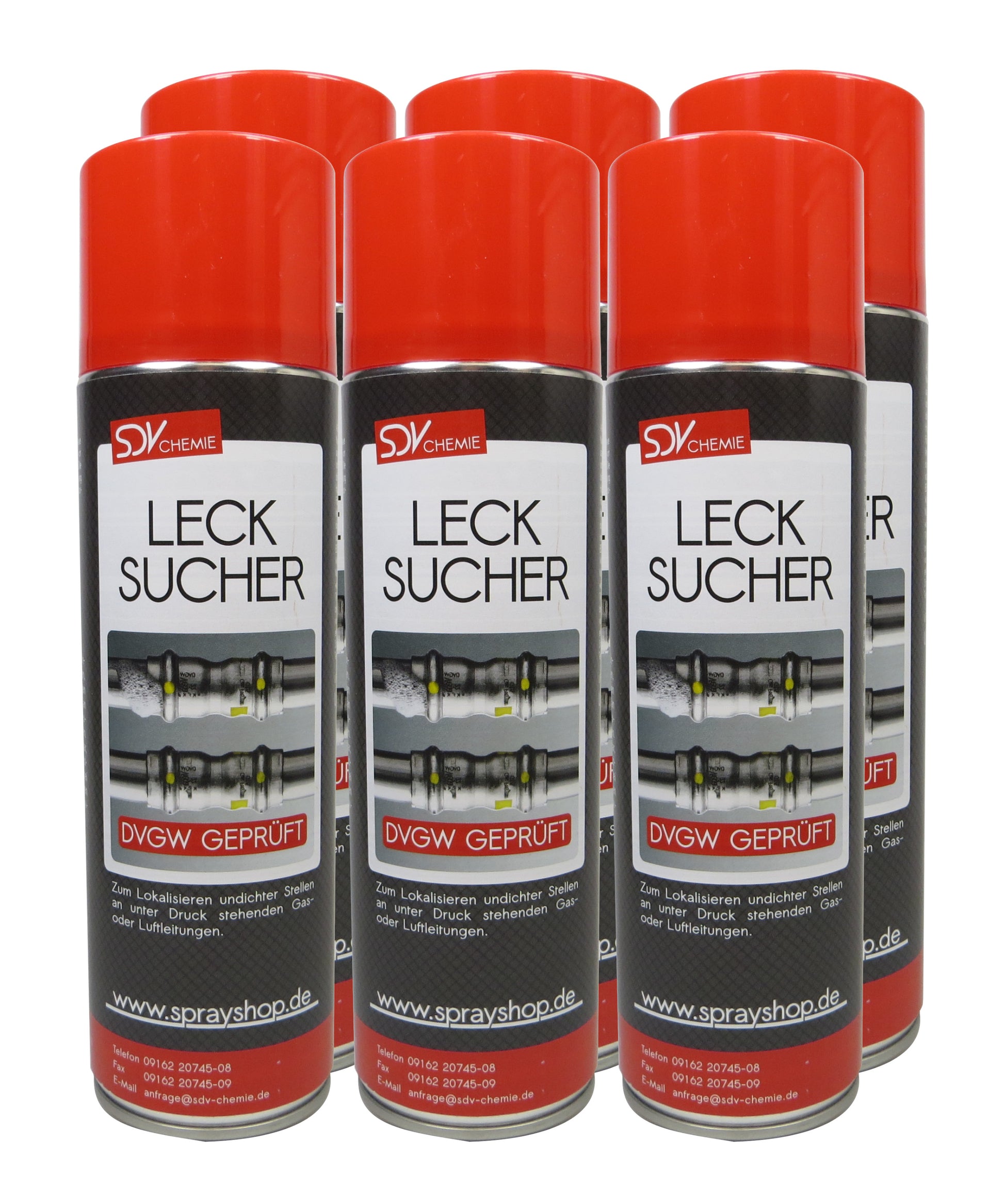 Lecksuchspray 6x 400ml DVGW geprüft Leckfinder Lecksucher Prüfspray