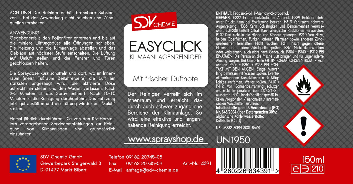 Klimaanlagenreiniger 150ml Easyclick Etikett