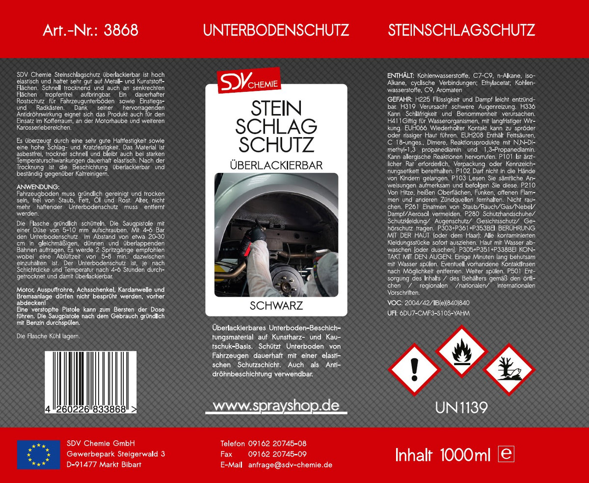 Unterbodenschutz schwarz überlackierbar 1 L Etikett