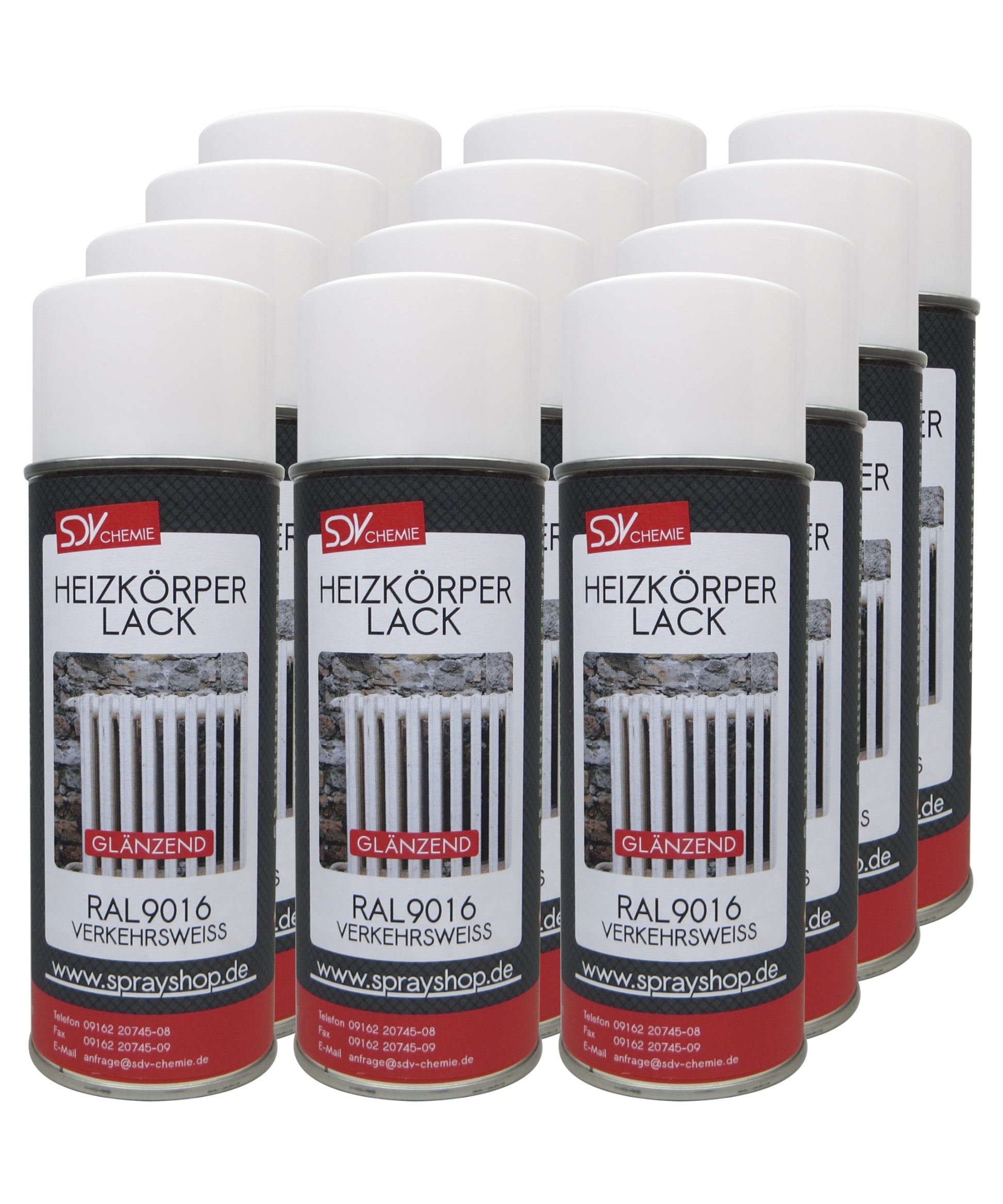Heizkörperlack verkehrsweiss glänzend 12x 400ml RAL 9016 Radiator