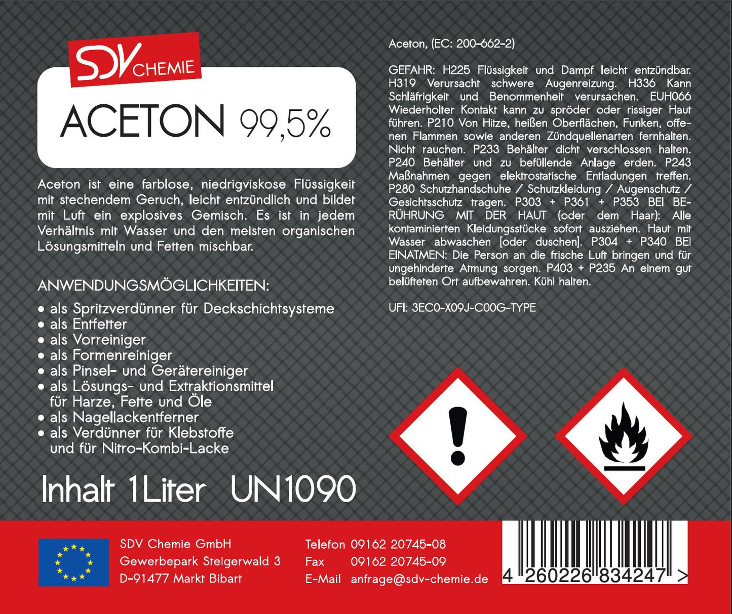 Aceton 1x 1 Liter 99,5% Verdünnung Reiniger Entfetter Lackverdünner