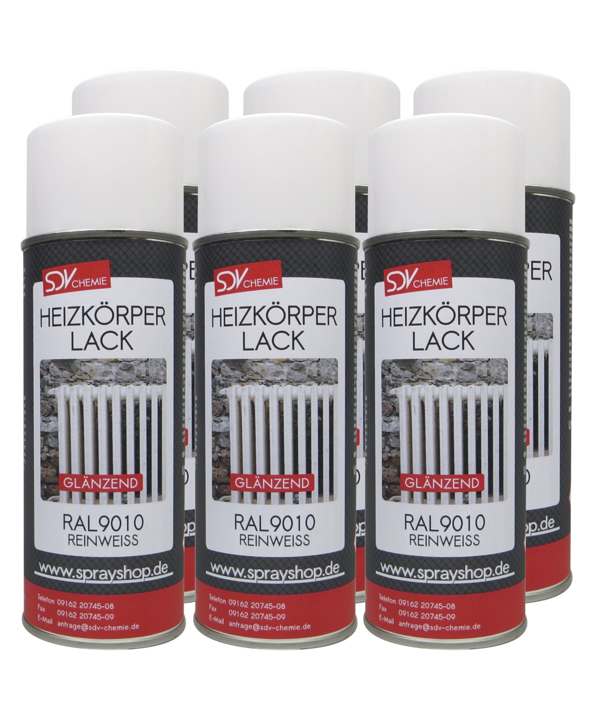 Heizkörperlack verkehrsweiss glänzend 6x 400ml RAL 9016 Radiator