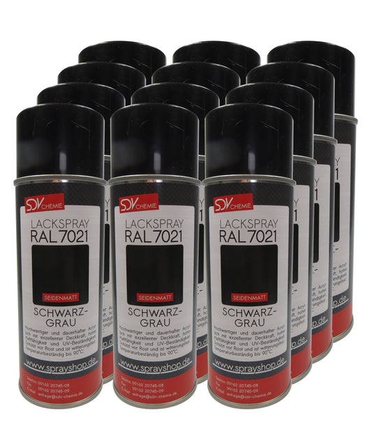 Lackspray RAL 7021 SCHWARZGRAU seidenmatt 12x 400ml grau Acryllack