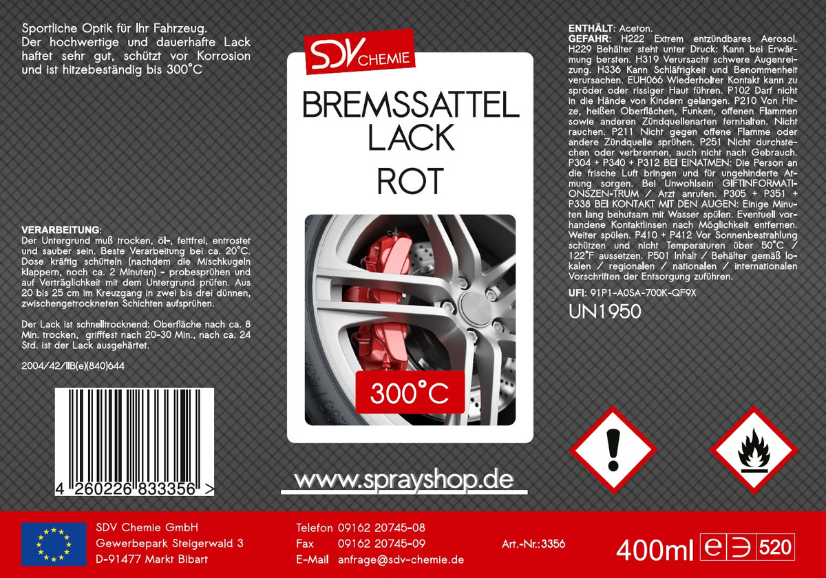 Bremssattellack rot 400ml Etikett