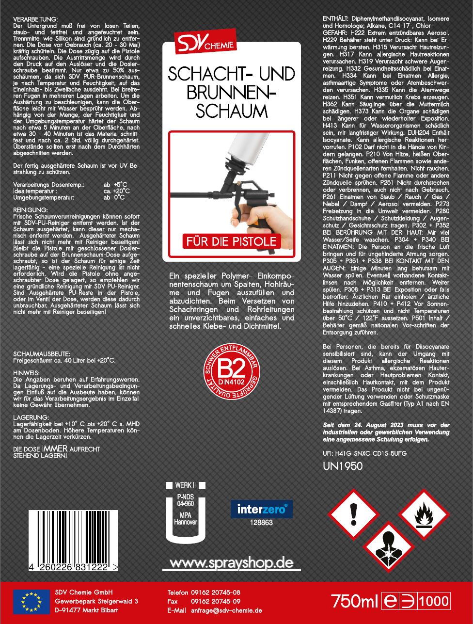 Brunnenschaum B2 750ml Pistolenschaum Etikett