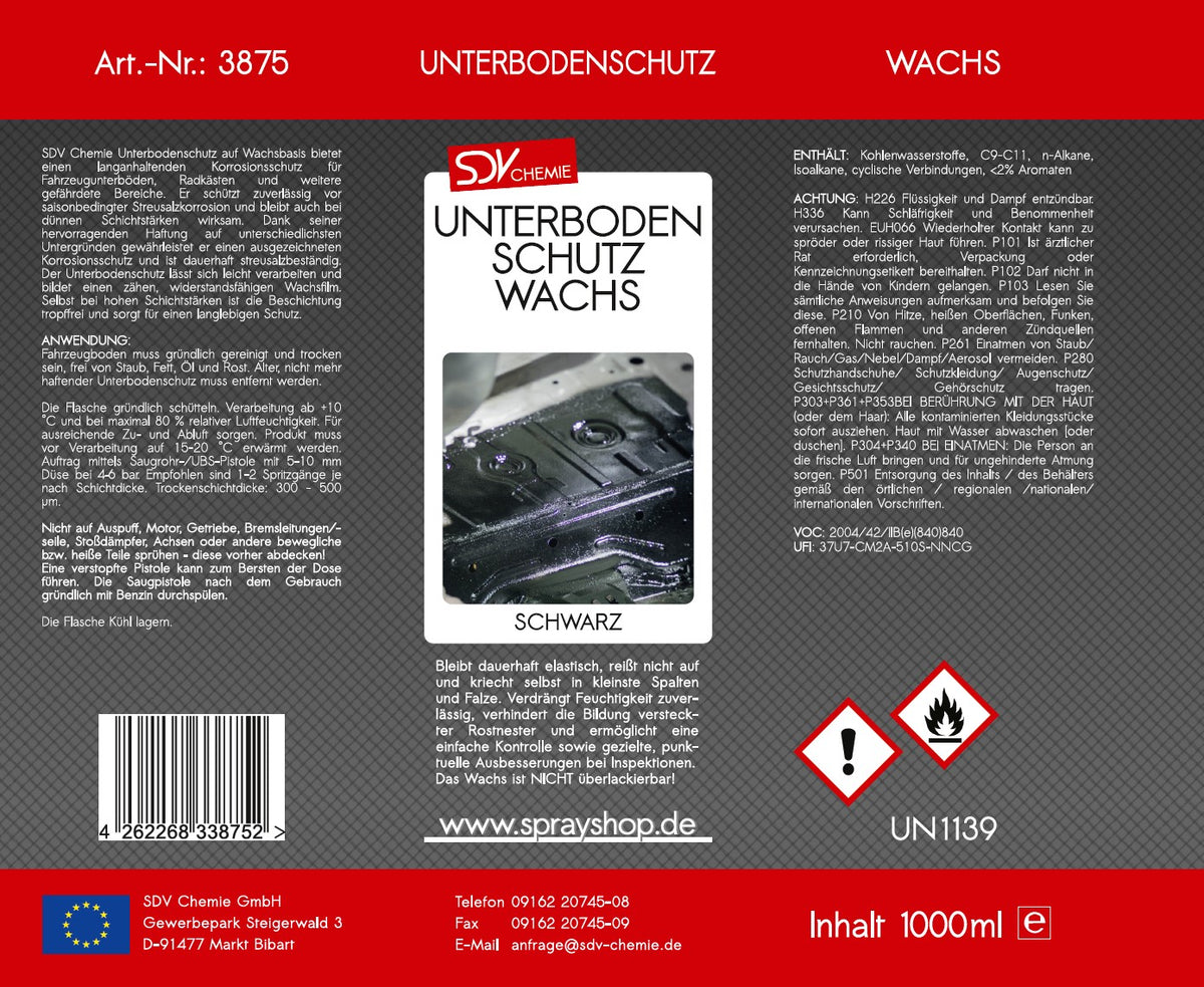 Unterbodenschutz Wachs schwarz 1L Etikett