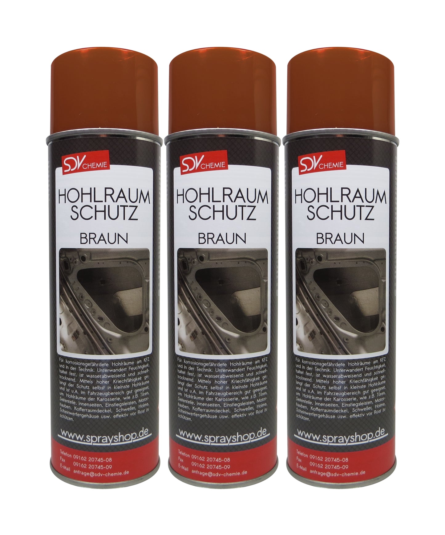 Hohlraumschutz braun 3x 500ml Spray + 60cm Sonde Hohlraumversiegelung Wachs