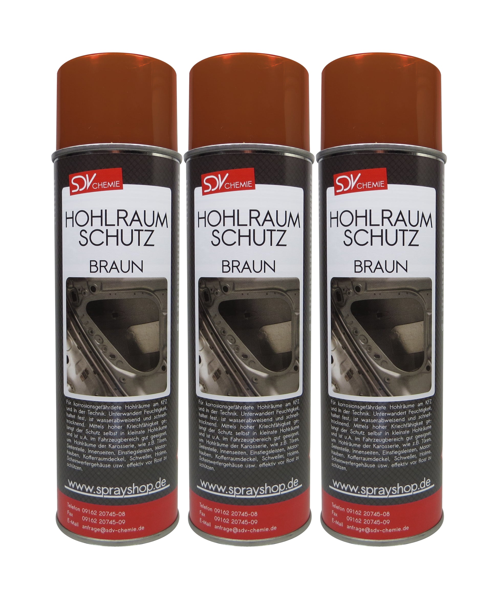 Hohlraumschutz braun 3x 500ml Spray + 60cm Sonde Hohlraumversiegelung Wachs