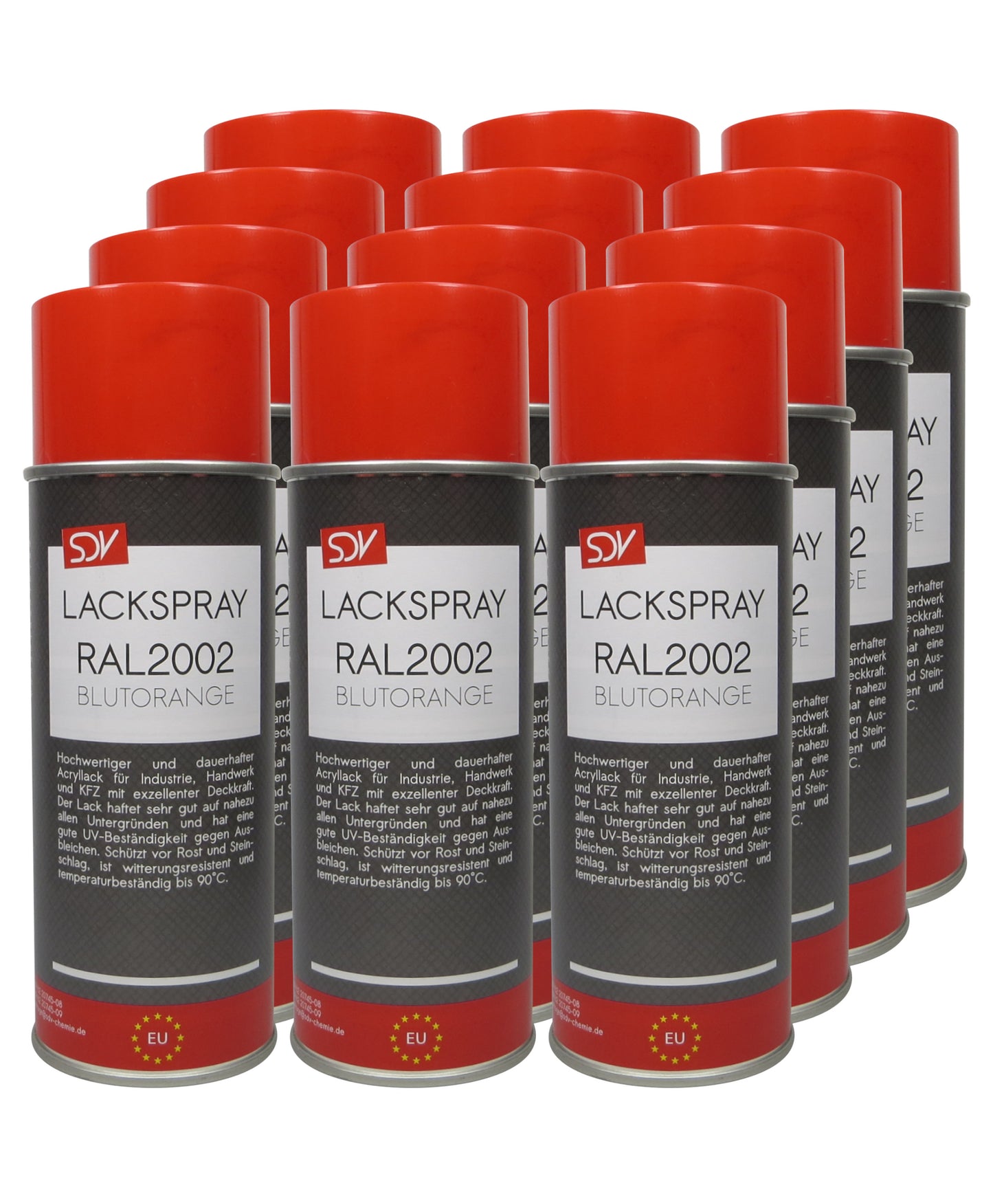 Lackspray RAL 2002 BLUTORANGE glänzend 12x 400ml Acryllack