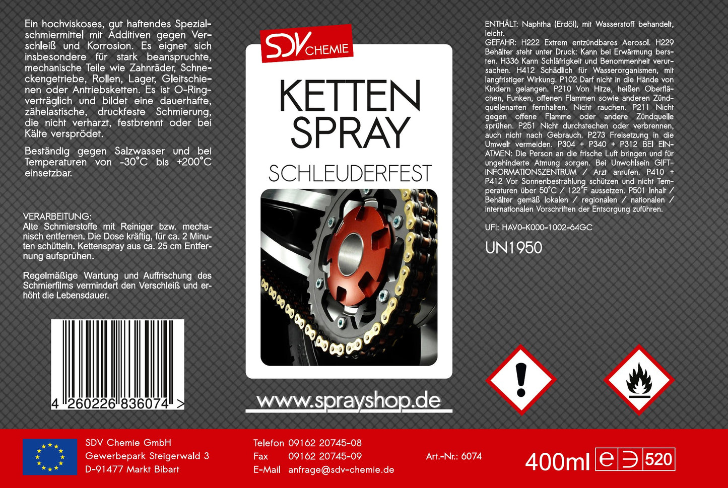 Kettenspray 400ml Etikett